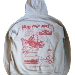 BDG White Hoodie with Red Graphic Print